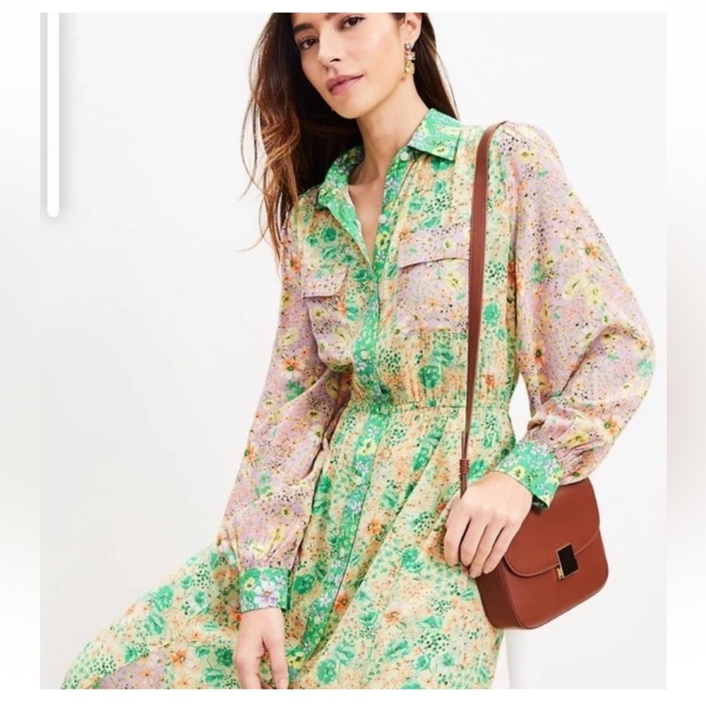 Loft Floral Vintage Godet Pocket Shirtdress Maxi - Picture 8 of 8